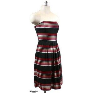 White House Black Market Strapless A-line Dress Black Striped Back Zipper Sz 2